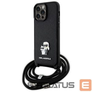 Nugarėlės dėklai Karl Lagerfeld  Karl Lagerfeld KLHCP14XSAKCPSK case for iPhone 14 Pro Max 6.7" hardcase - black Crossbody Saffiano Metal Pin Karl&Choupette 