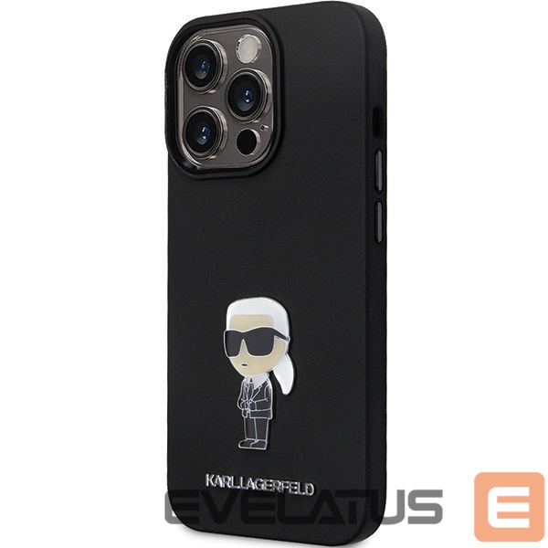 Nugarėlės dėklai Karl Lagerfeld Karl Lagerfeld KLHCP14XSMHKNPK case for iPhone 14 Pro Max 6.7" - black Silicone Ikonik Metal Pin