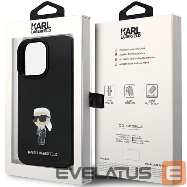 Nugarėlės dėklai Karl Lagerfeld Karl Lagerfeld KLHCP14XSMHKNPK case for iPhone 14 Pro Max 6.7" - black Silicone Ikonik Metal Pin