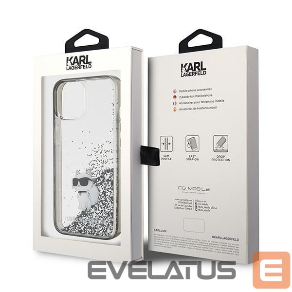 Nugarėlės dėklai Karl Lagerfeld Karl Lagerfeld Liquid Glitter Choupette case for iPhone 15 - transparent