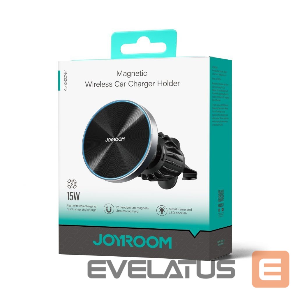 Kabelis Joyroom Joyroom Magnetic Car Holder Wireless Charger 15W for Air Vent Black (JR-ZS240 Pro)