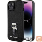 Nugarėlės dėklai Karl Lagerfeld  Karl Lagerfeld Fixed Glitter Ikonik Logo Metal Pin case for iPhone 15 - black 
