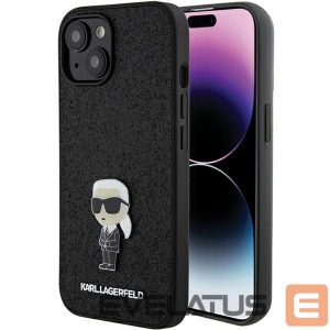Nugarėlės dėklai Karl Lagerfeld  Karl Lagerfeld Fixed Glitter Ikonik Logo Metal Pin case for iPhone 15 - black 