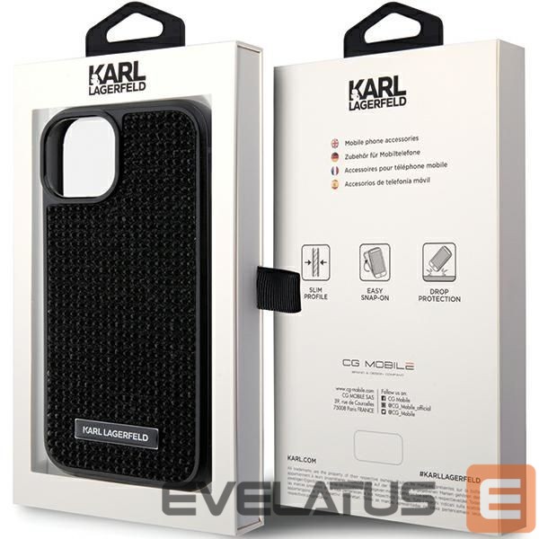 Nugarėlės dėklai Karl Lagerfeld Karl Lagerfeld Rhinestone Logo Metal Plate case for iPhone 15 - black