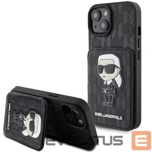 Nugarėlės dėklai Karl Lagerfeld  Karl Lagerfeld Saffiano Cardslots and Stand Monogram Ikonik Patch case for iPhone 15 - black 