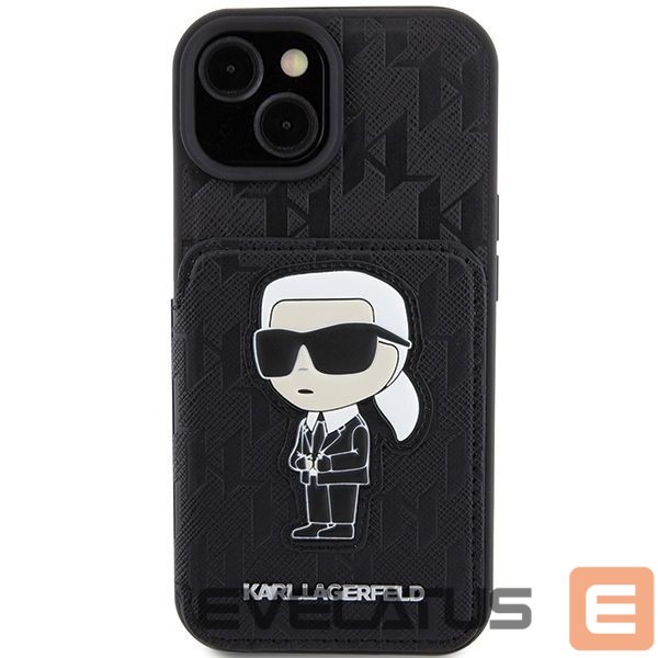 Nugarėlės dėklai Karl Lagerfeld Karl Lagerfeld Saffiano Cardslots and Stand Monogram Ikonik Patch case for iPhone 15 - black
