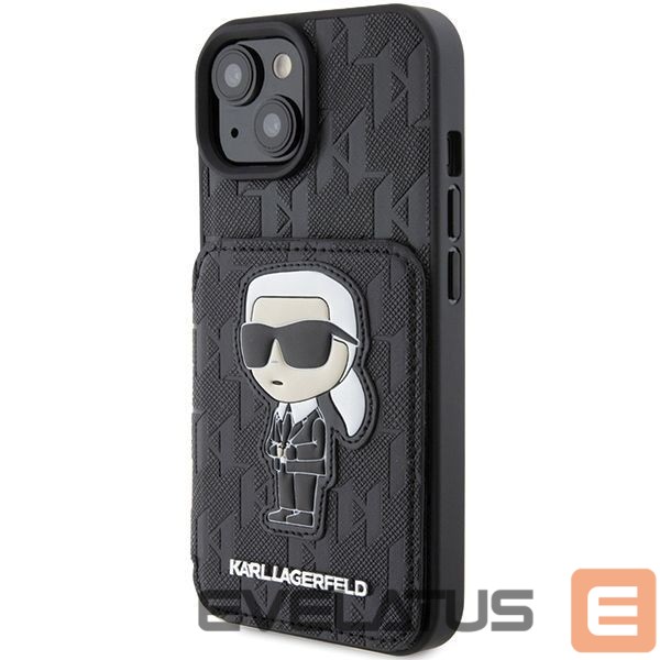 Nugarėlės dėklai Karl Lagerfeld Karl Lagerfeld Saffiano Cardslots and Stand Monogram Ikonik Patch case for iPhone 15 - black