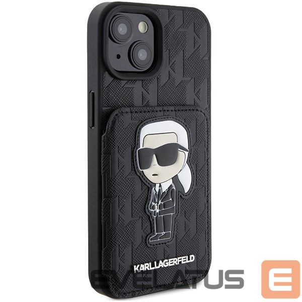 Nugarėlės dėklai Karl Lagerfeld Karl Lagerfeld Saffiano Cardslots and Stand Monogram Ikonik Patch case for iPhone 15 - black