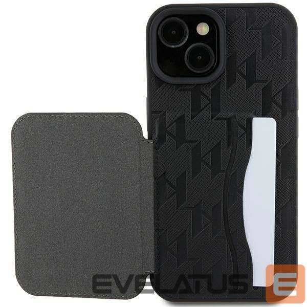 Nugarėlės dėklai Karl Lagerfeld Karl Lagerfeld Saffiano Cardslots and Stand Monogram Ikonik Patch case for iPhone 15 - black