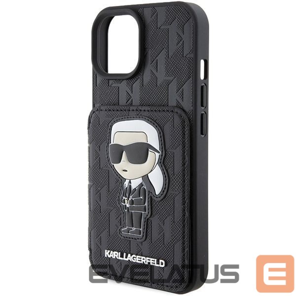 Nugarėlės dėklai Karl Lagerfeld Karl Lagerfeld Saffiano Cardslots and Stand Monogram Ikonik Patch case for iPhone 15 - black