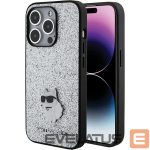 Nugarėlės dėklai Karl Lagerfeld  Karl Lagerfeld Fixed Glitter Choupette Logo Metal Pin Case for iPhone 15 Pro Max - Silver 
