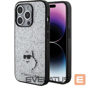 Nugarėlės dėklai Karl Lagerfeld  Karl Lagerfeld Fixed Glitter Choupette Logo Metal Pin Case for iPhone 15 Pro Max - Silver 