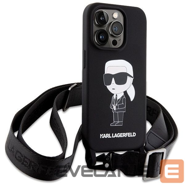 Nugarėlės dėklai Karl Lagerfeld Karl Lagerfeld KLHCP15XSCBSKNK iPhone 15 Pro Max 6.7" hardcase black/black Crossbody Silicone Ikonik