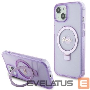 Nugarėlės dėklai Guess  Guess Ring Stand Script Glitter MagSafe case for iPhone 15 Plus / 14 Plus - purple 