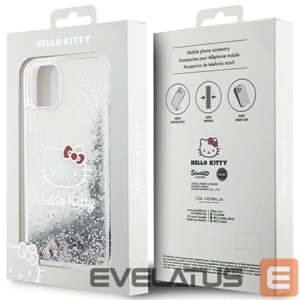 Nugarėlės dėklai Hello Kitty Hello Kitty Liquid Glitter Charms Kitty Head Case for iPhone 11 / Xr - Silver
