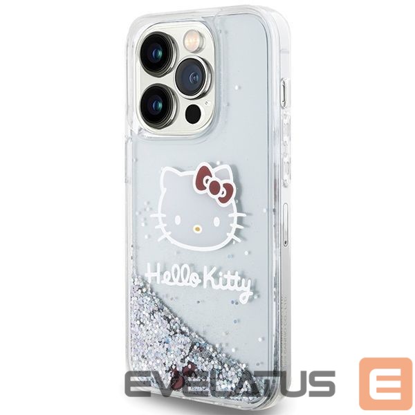 Nugarėlės dėklai Hello Kitty Hello Kitty Liquid Glitter Charms Kitty Head case for iPhone 14 Pro - silver