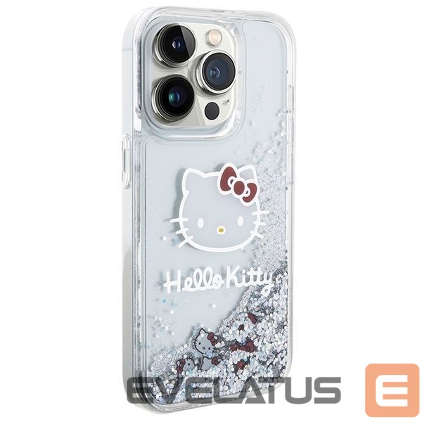 Nugarėlės dėklai Hello Kitty Hello Kitty Liquid Glitter Charms Kitty Head case for iPhone 14 Pro Max - silver