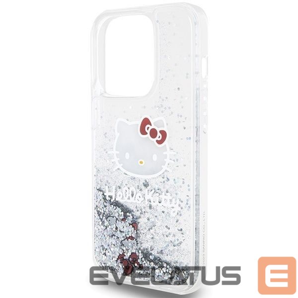Nugarėlės dėklai Hello Kitty Hello Kitty Liquid Glitter Charms Kitty Head case for iPhone 14 Pro Max - silver
