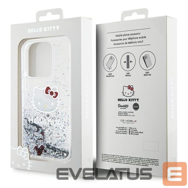 Nugarėlės dėklai Hello Kitty Hello Kitty Liquid Glitter Charms Kitty Head case for iPhone 14 Pro Max - silver