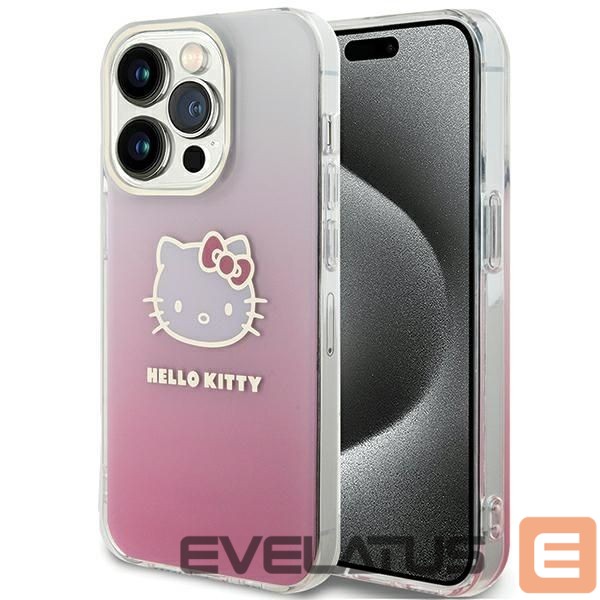 Nugarėlės dėklai Hello Kitty Hello Kitty IML Gradient Electrop Kitty Head case for iPhone 15 Pro - pink