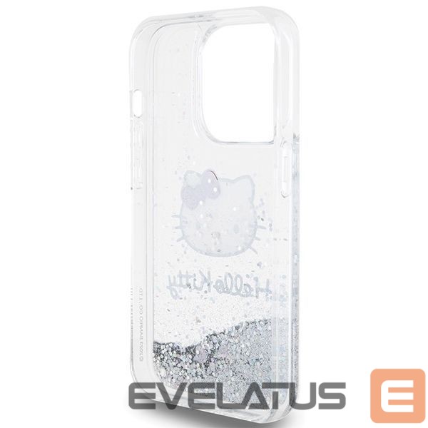 Nugarėlės dėklai Hello Kitty Hello Kitty Liquid Glitter Charms Kitty Head case for iPhone 15 Pro - silver