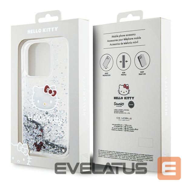 Nugarėlės dėklai Hello Kitty Hello Kitty Liquid Glitter Charms Kitty Head case for iPhone 15 Pro - silver