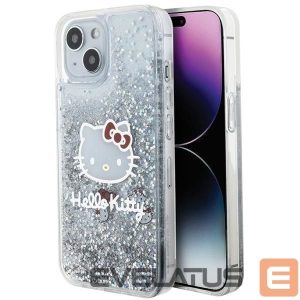 Nugarėlės dėklai Hello Kitty  Hello Kitty Liquid Glitter Charms Kitty Head case for iPhone 15 - silver 
