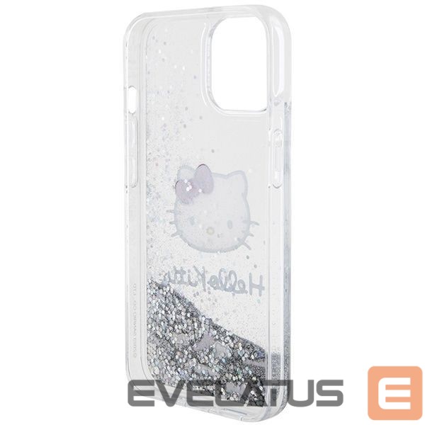 Nugarėlės dėklai Hello Kitty Hello Kitty Liquid Glitter Charms Kitty Head case for iPhone 15 - silver