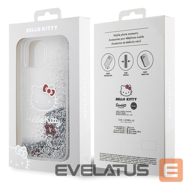 Nugarėlės dėklai Hello Kitty Hello Kitty Liquid Glitter Charms Kitty Head case for iPhone 15 - silver