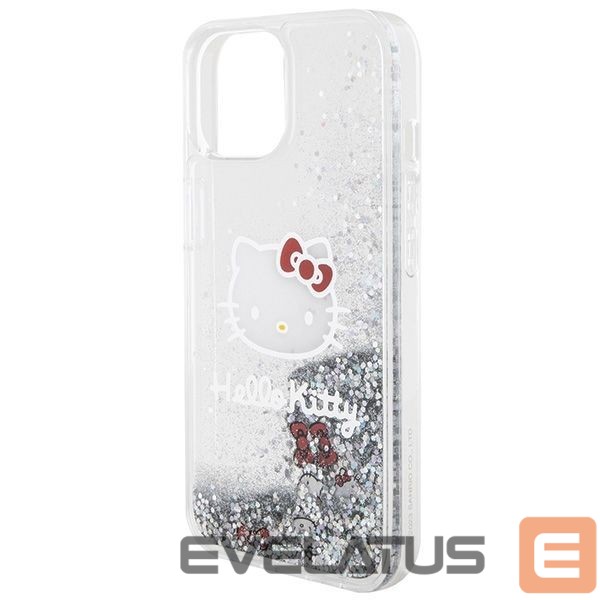 Nugarėlės dėklai Hello Kitty Hello Kitty Liquid Glitter Charms Kitty Head case for iPhone 15 - silver