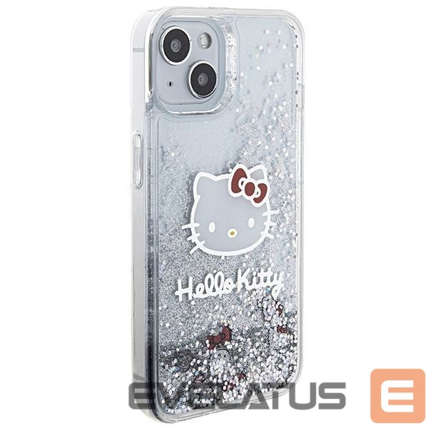 Nugarėlės dėklai Hello Kitty Hello Kitty Liquid Glitter Charms Kitty Head case for iPhone 15 - silver