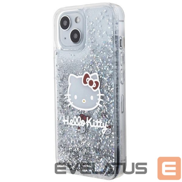 Nugarėlės dėklai Hello Kitty Hello Kitty Liquid Glitter Charms Kitty Head case for iPhone 15 - silver