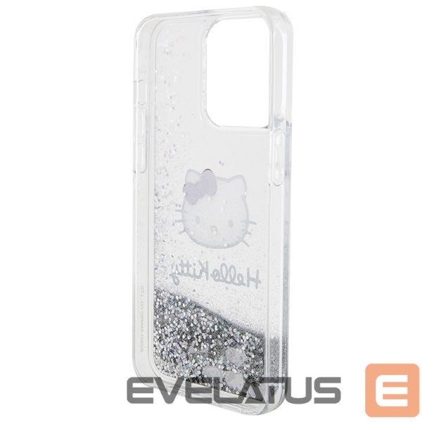Nugarėlės dėklai Hello Kitty Hello Kitty Liquid Glitter Charms Kitty Head case for iPhone 15 Pro Max - silver