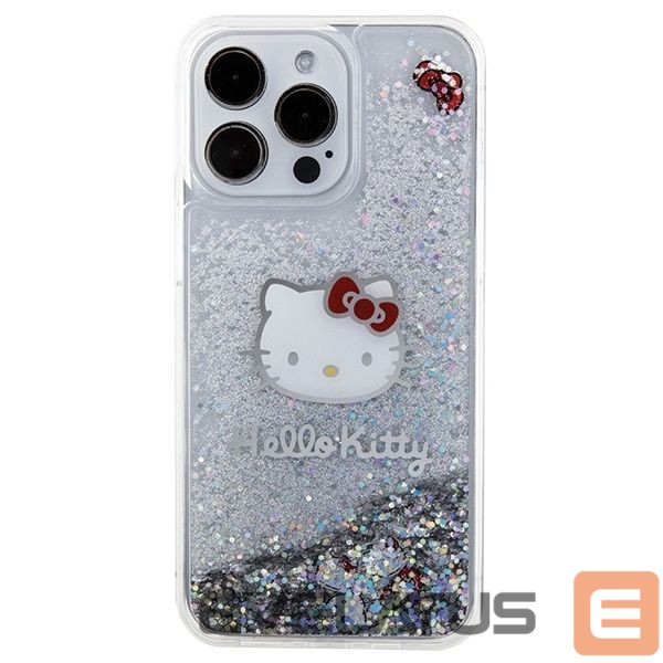 Nugarėlės dėklai Hello Kitty Hello Kitty Liquid Glitter Charms Kitty Head case for iPhone 15 Pro Max - silver