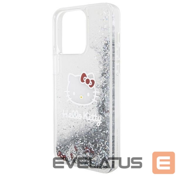 Nugarėlės dėklai Hello Kitty Hello Kitty Liquid Glitter Charms Kitty Head case for iPhone 15 Pro Max - silver