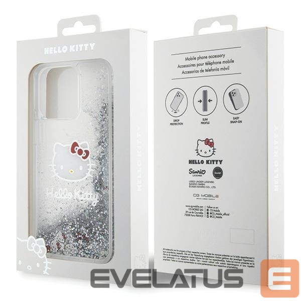 Nugarėlės dėklai Hello Kitty Hello Kitty Liquid Glitter Charms Kitty Head case for iPhone 15 Pro Max - silver