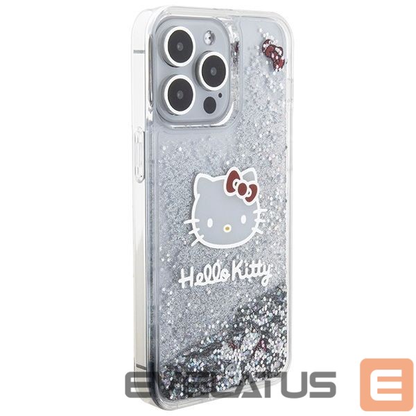 Nugarėlės dėklai Hello Kitty Hello Kitty Liquid Glitter Charms Kitty Head case for iPhone 15 Pro Max - silver