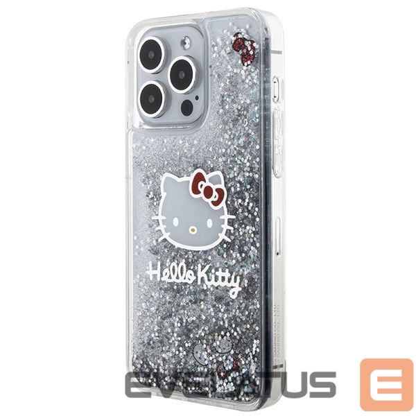 Nugarėlės dėklai Hello Kitty Hello Kitty Liquid Glitter Charms Kitty Head case for iPhone 15 Pro Max - silver