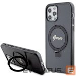 Nugarėlės dėklai Guess  Guess Ring Stand Script Glitter MagSafe case for iPhone 12/12 Pro - black 