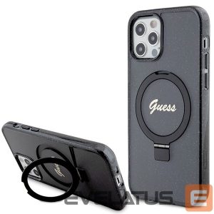 Nugarėlės dėklai Guess  Guess Ring Stand Script Glitter MagSafe case for iPhone 12/12 Pro - black 