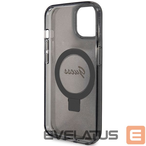 Nugarėlės dėklai Guess Guess Ring Stand Script Glitter MagSafe case for iPhone 14 / 15 / 13 - black