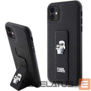 Nugarėlės dėklai Karl Lagerfeld  Karl Lagerfeld Gripstand Saffiano Karl&Choupette Pins case for iPhone 11 / Xr - black 