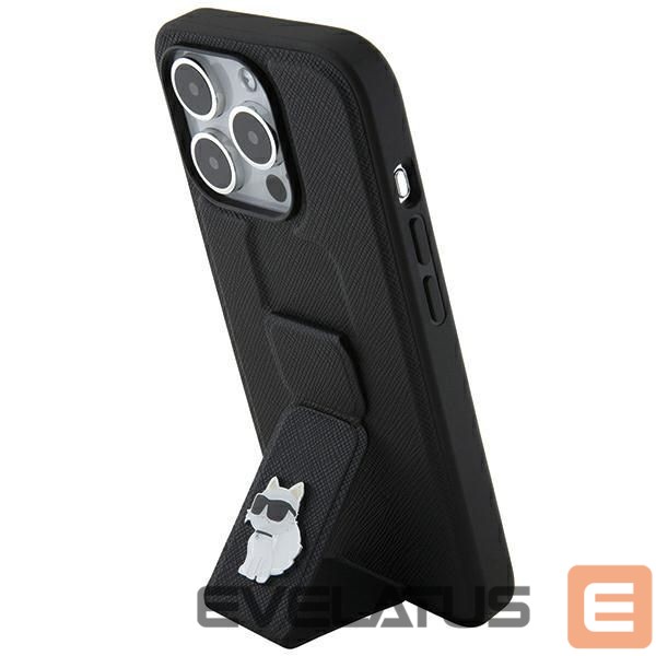 Nugarėlės dėklai Karl Lagerfeld Karl Lagerfeld Gripstand Saffiano Choupette Pins case for iPhone 14 Pro - black