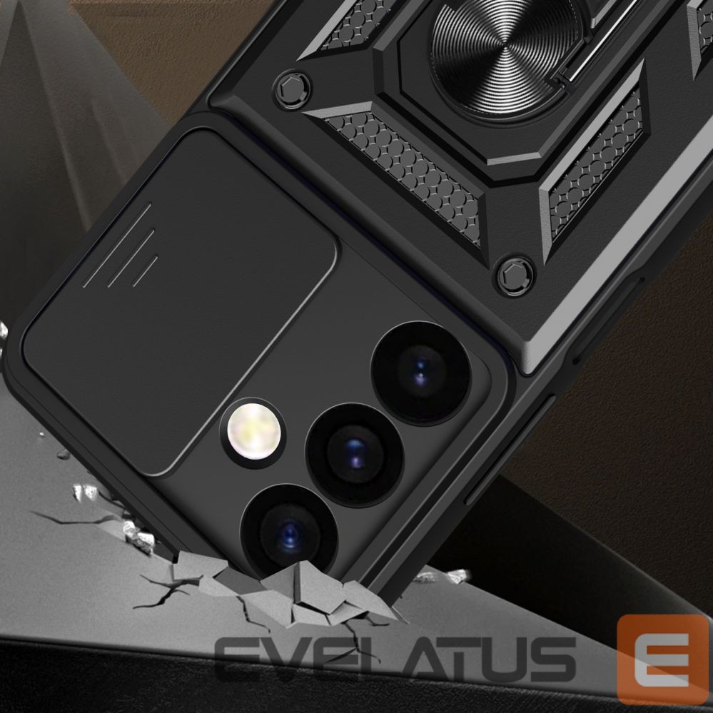 Kitas telefono priedas Hurtel Hybrid Armor Camshield armored case for Samsung Galaxy S24 with camera cover - black