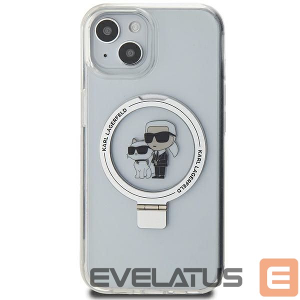 Nugarėlės dėklai Karl Lagerfeld Karl Lagerfeld Ring Stand Karl&Choupette MagSafe case for iPhone 14 / 15 / 13 - white