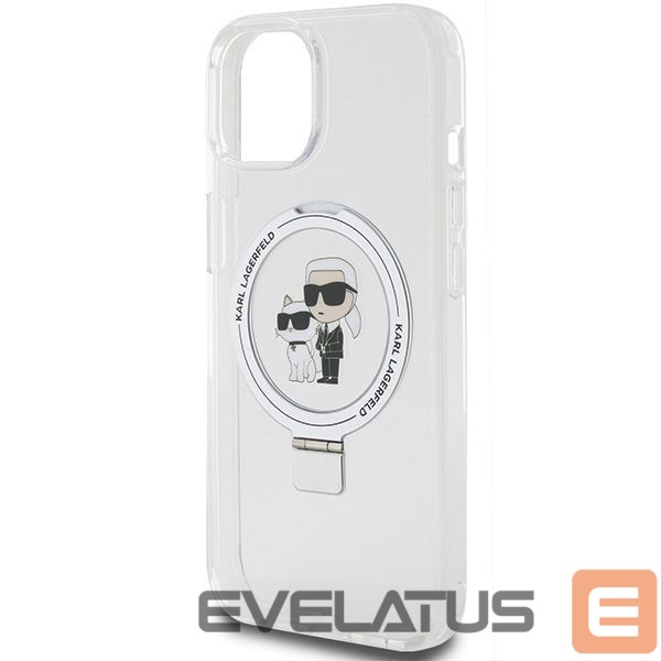 Nugarėlės dėklai Karl Lagerfeld Karl Lagerfeld Ring Stand Karl&Choupette MagSafe case for iPhone 14 / 15 / 13 - white