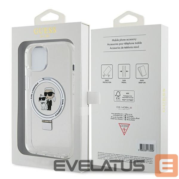 Nugarėlės dėklai Karl Lagerfeld Karl Lagerfeld Ring Stand Karl&Choupette MagSafe case for iPhone 14 / 15 / 13 - white