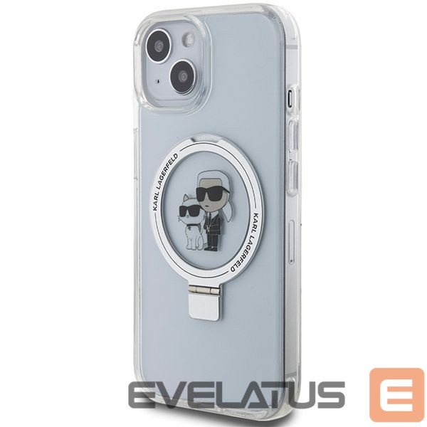 Nugarėlės dėklai Karl Lagerfeld Karl Lagerfeld Ring Stand Karl&Choupette MagSafe case for iPhone 14 / 15 / 13 - white