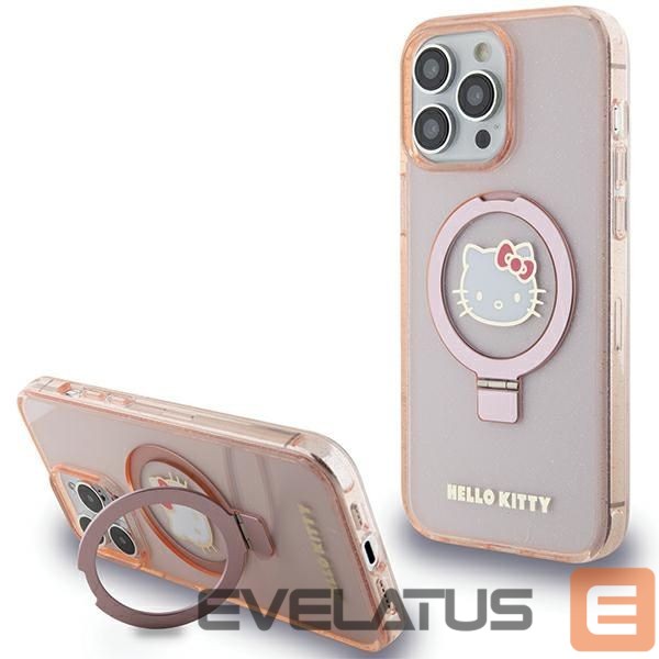 Nugarėlės dėklai Hello Kitty Hello Kitty Ring Stand Glitter Electrop Logo MagSafe Case for iPhone 15 Pro Max - Pink