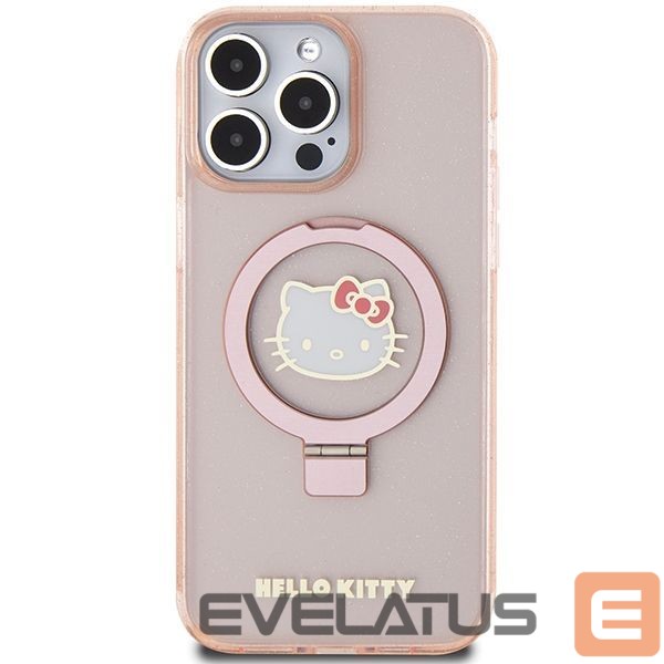 Nugarėlės dėklai Hello Kitty Hello Kitty Ring Stand Glitter Electrop Logo MagSafe Case for iPhone 15 Pro Max - Pink